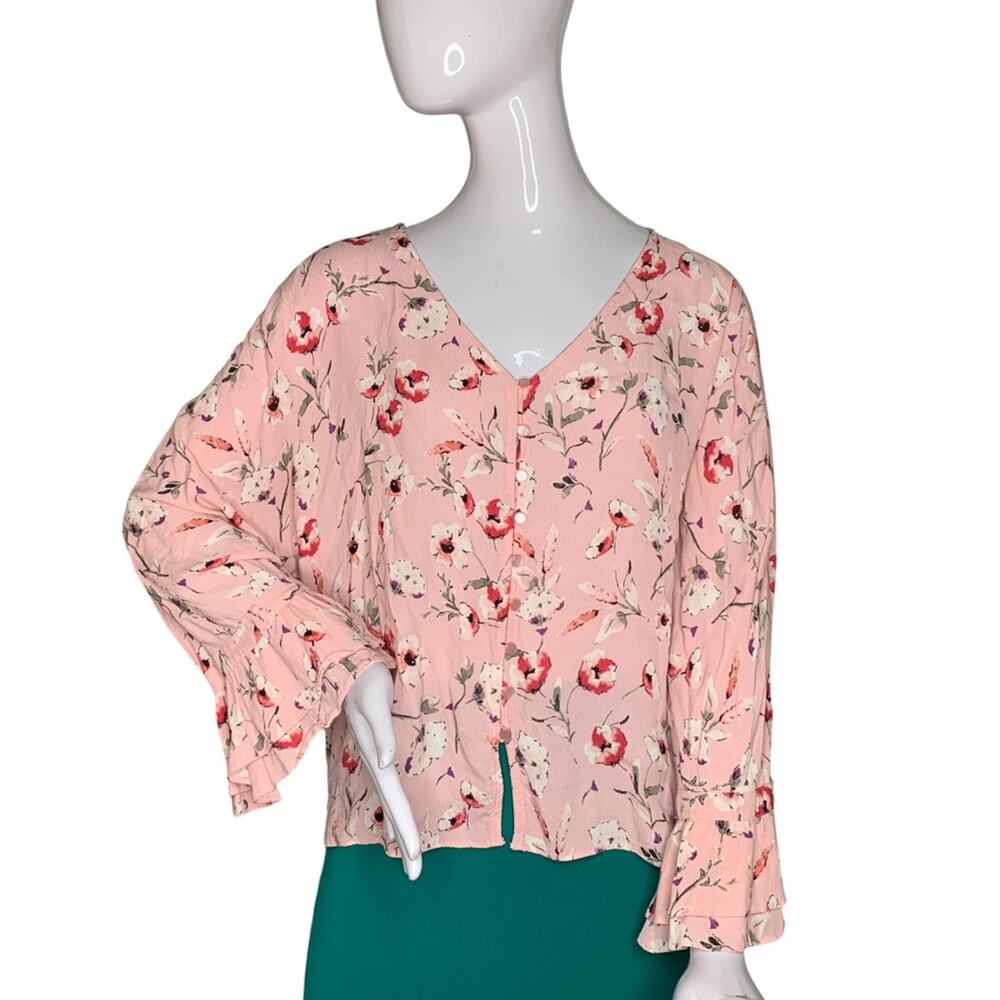 Sanctuary NWOT Top Floral Print Long Sleeve High Low Front Buttons Size S